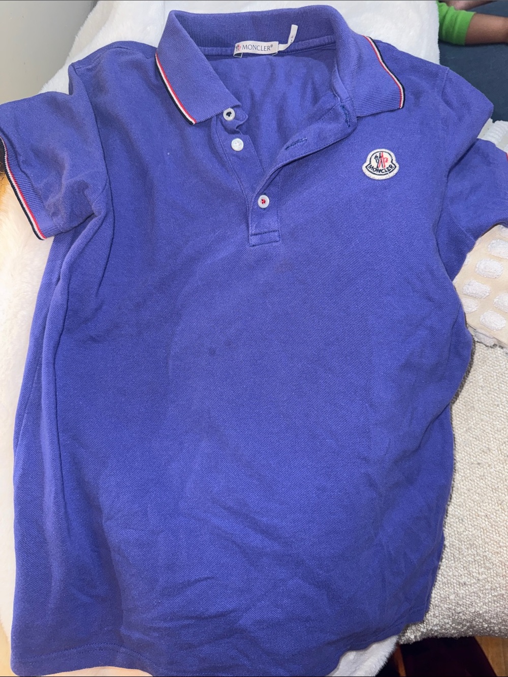 Moncler Kids Blue Polo with Trimmed Collar